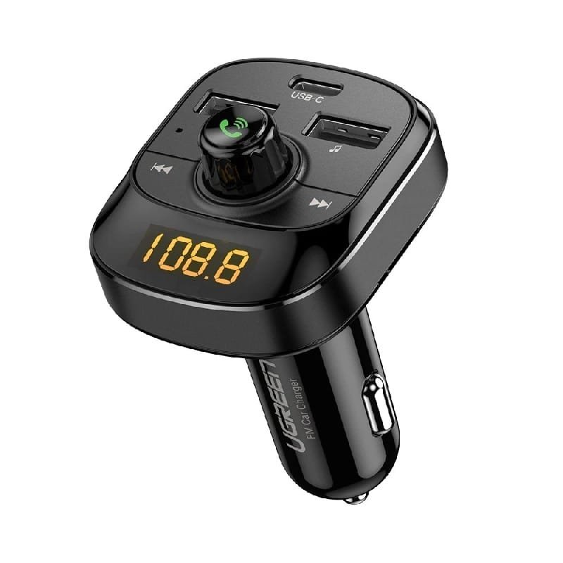 FM transmiteris Ugreen 3xUSB,bluetooth 5.0, 4.8A juodas