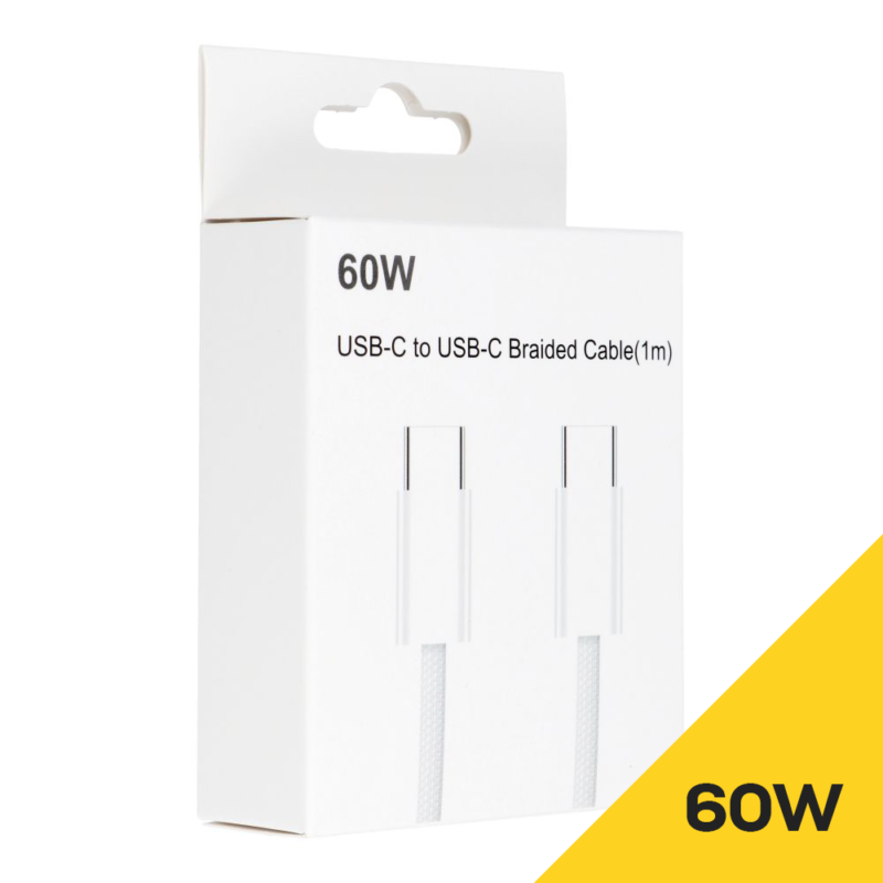 USB kabelis Type C to Type C Power Delivery 60W 3A C263 – Baltas – 1M