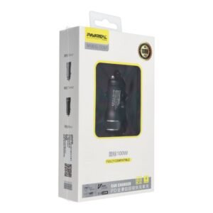 Auto įkroviklis PAVAREAL Type C PD 20W USB 3A PA-CC67 – Juodas