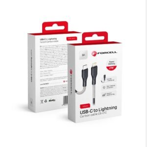 USB kabelis FORCELL F-ENERGY Carbon Type C to Lightning PD 3A 27W CB-01C - 1m - Juodas