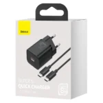 Įkroviklis Baseus TZCCSUP-L01 Super Si Fast Charger Quick Charge 3.0 PD 25W 3A su USB Type C - USB Type C 3A kabeliu - 1m