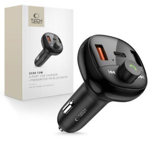 Automobilinis įkroviklis + FM transmiteris Tech-Protect CC06 3-port CAR Charger PD72w + Transmiter Fm Bluetooth – Juodas