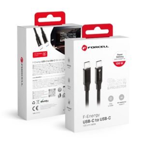 Kabelis USB C to USB C Forcell F-Energy QC4.0 PD 5A 100W E-mark 4K Thunderbolt 20Gbits 1m C391 - Juodas