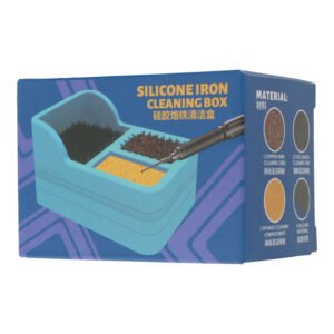 TE-717 3in1 silikoninė lituoklio alavo valymo dėžutė su plieniniu šepetėli, kempine, varine viela