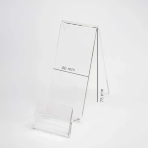 Vertikalus organinio stiklo telefono stovas su kainos skirtuku 40x75mm