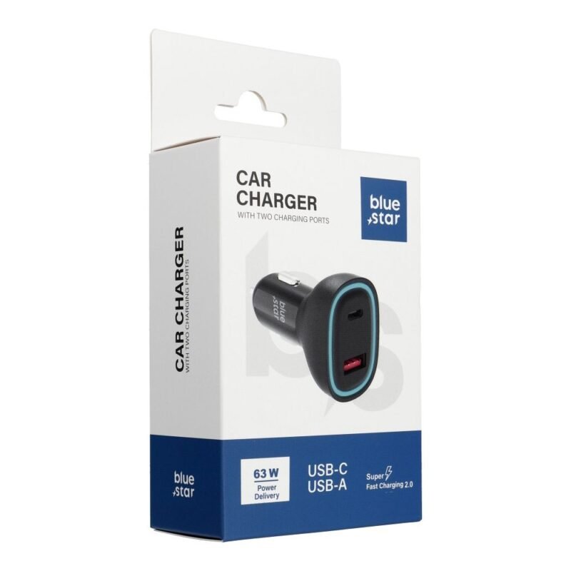 Auto įkroviklis Blue Star Car Charger USB C + USB A QC3.0 PD AFC PPS SFC2.0 3A 63W